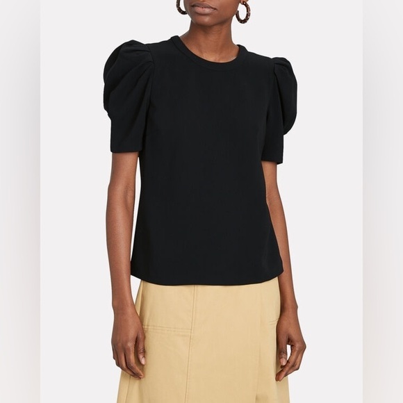A.L.C. West Puff Sleeve Crepe Short Sleeve Top Black - Picture 1 of 10